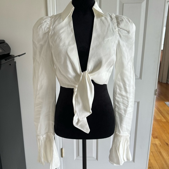 NWT Aje. Nicole cropped linen-blend blouse - Ivory / UK Size 8 - Picture 5 of 7